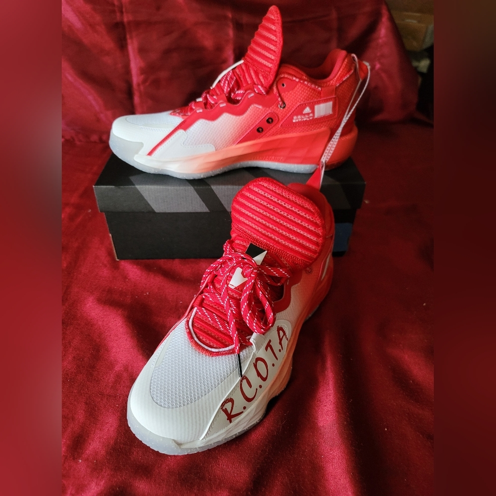 Adidas Red and White SneakersAdidas Dame 7 EXTPLY GV9869 White Scarlet Basket